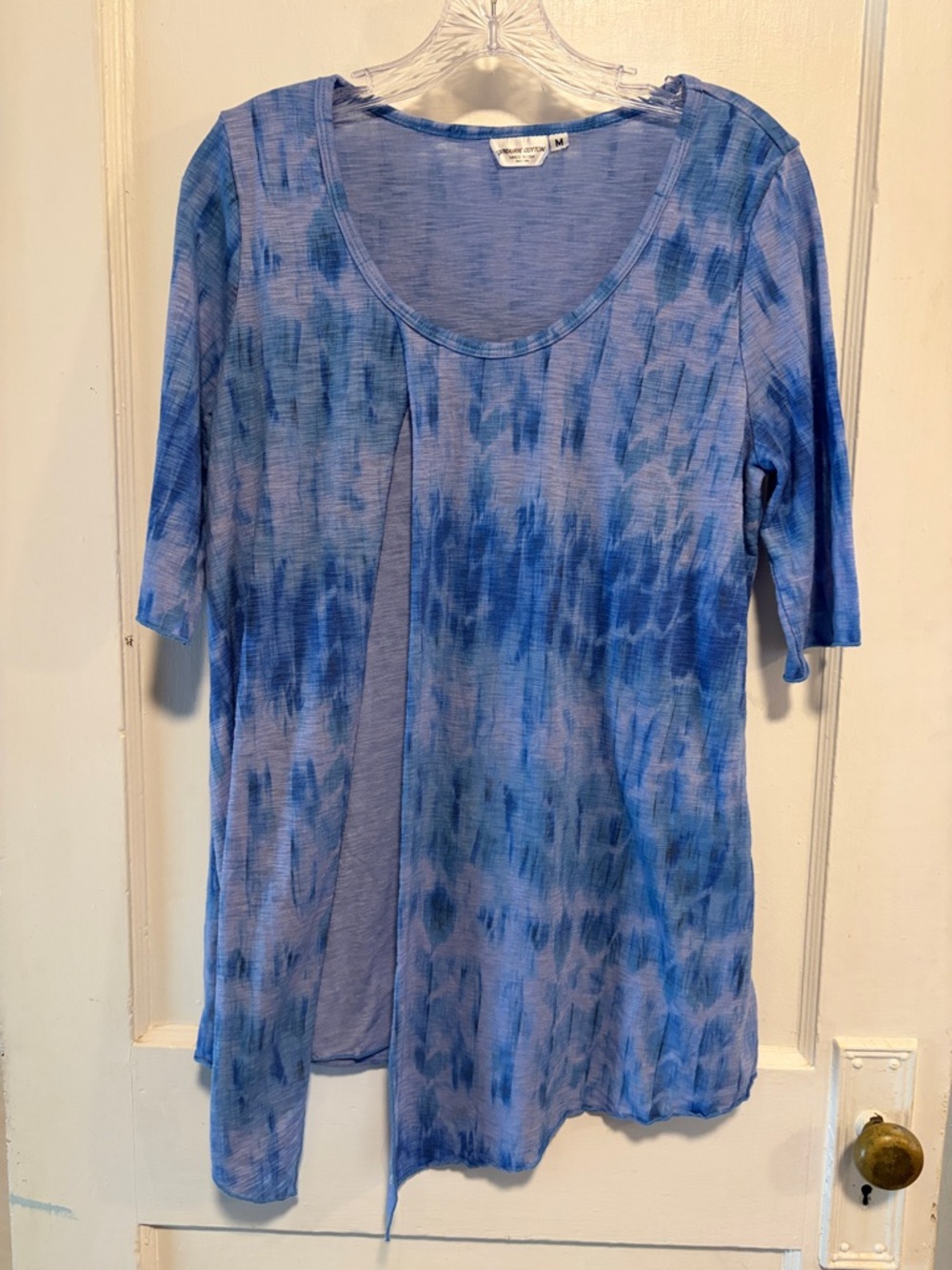 Prairie Cotton Blue Tie Dye Tunic Top Fly Away Layered Artsy Lagenlook Sz M